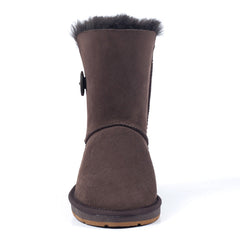 Auzland UGG Premium Short 1-Button Classic Boots in chocolate, women's classic UGG boots with a sleek short design and button detail.