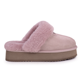 Auzland Willow Platform UGG slippers in dusty pink with plush interior and platform sole, showcasing comfortable, stylish slip-on footwear.