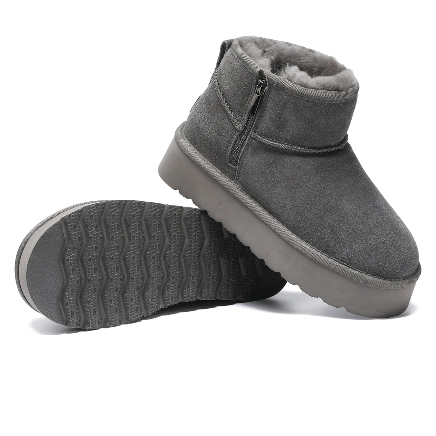 Auzland UGG Merino Ultra Mini Zipper Platform Boots for women, featuring a cosy merino wool interior and stylish mini boot design.