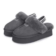 Auzland grey UGG slippers with platform strap and cosy interior, perfect for comfortable indoor wear.