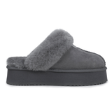 Auzland Willow Platform UGG Slippers in grey with plush lining and platform sole, showcasing cosy indoor footwear.