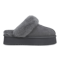 Auzland Willow Platform UGG Slippers in grey with plush lining and platform sole, showcasing cosy indoor footwear.