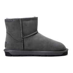 Grey Auzland Premium Mini Classic UGG Boots for women, Australian-made sheepskin-lined shoes with a cosy, stylish design.