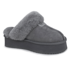 Auzland Willow Platform UGG Slippers in grey with plush interior and thick sole, cosy and stylish indoor footwear.