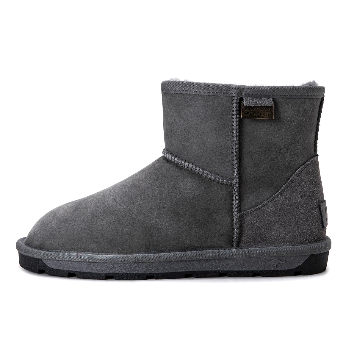 Grey Auzland Mini Classic Australian Made UGG Boots for women, showcasing cosy shearling lining and soft suede exterior.