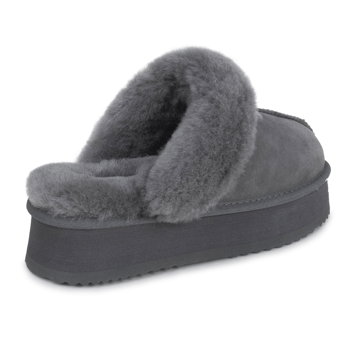Auzland Willow Platform UGG Slippers in grey with plush lining, featuring a thick platform sole for comfort and style.