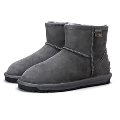 Grey Auzland premium mini classic Australian-made UGG boots for women, showcasing cosy sheepskin lining and stylish ankle height.