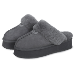 Auzland grey Willow Platform UGG slippers with plush interior and thick sole, designed for comfort and casual wear.