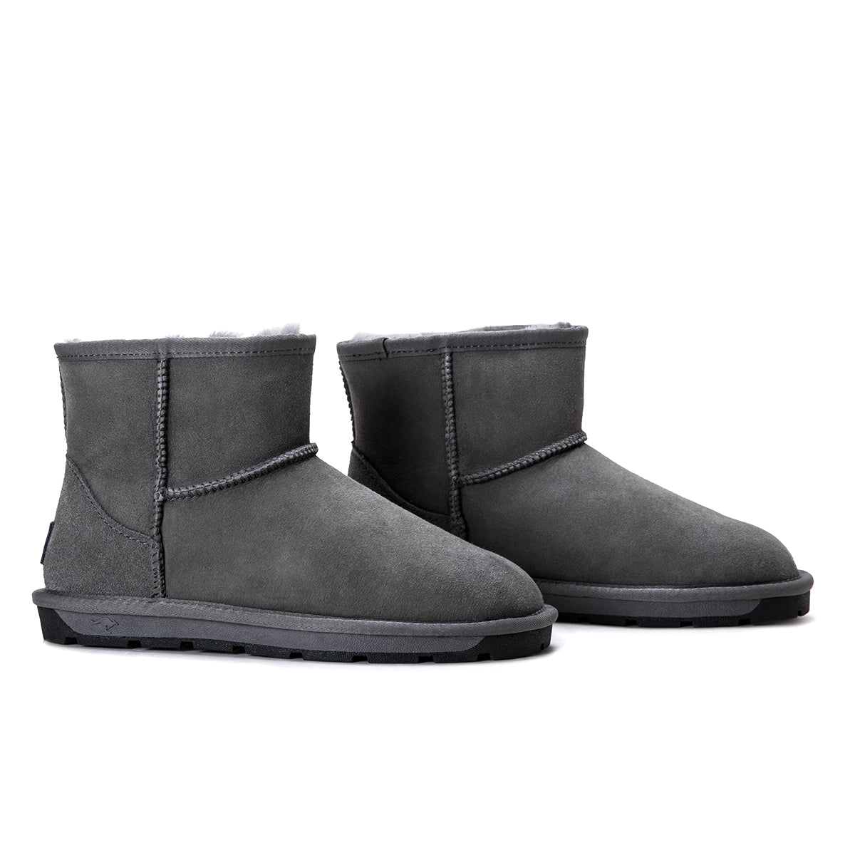 Grey Auzland Mini Classic UGG Boots for women, Australian-made sheepskin shoes with soft interior and durable sole.