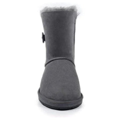 Auzland grey UGG Premium Short 1-Button Classic Boots for women, featuring a soft shearling lining and a cosy, stylish design