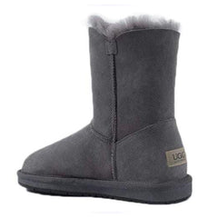 Auzland grey UGG Premium Short 1-Button Classic Boots for women, showcasing the cosy, short sheepskin-lined UGG shoes with a single button detail.