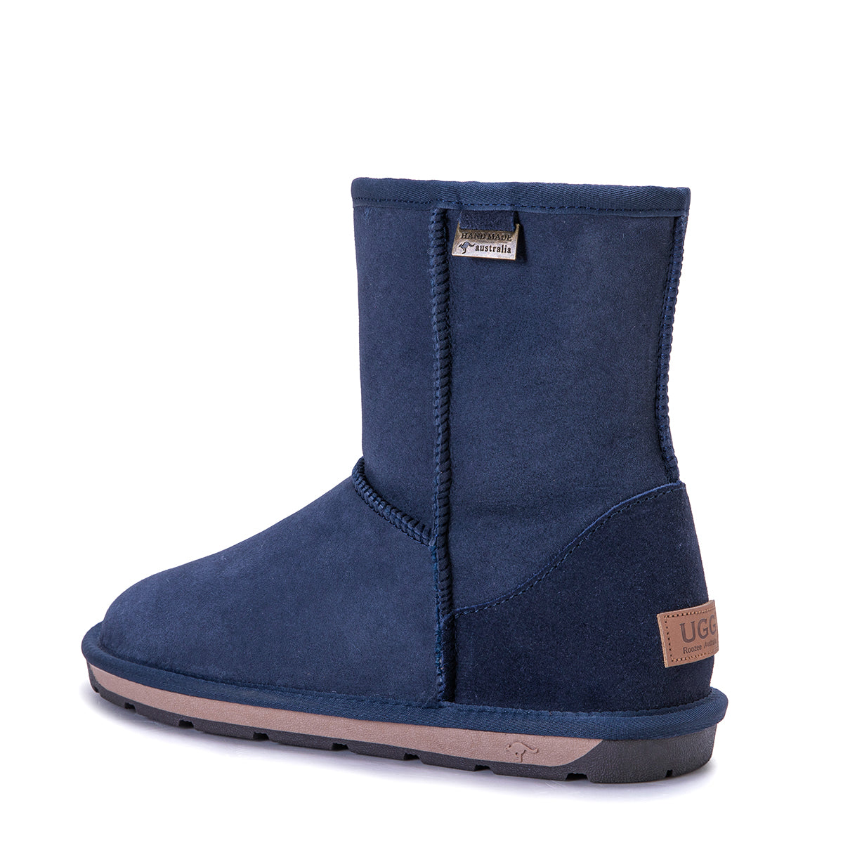 Navy blue Auzland premium short classic Australian-made UGG boots for women with soft sheepskin lining and durable rubber sole.