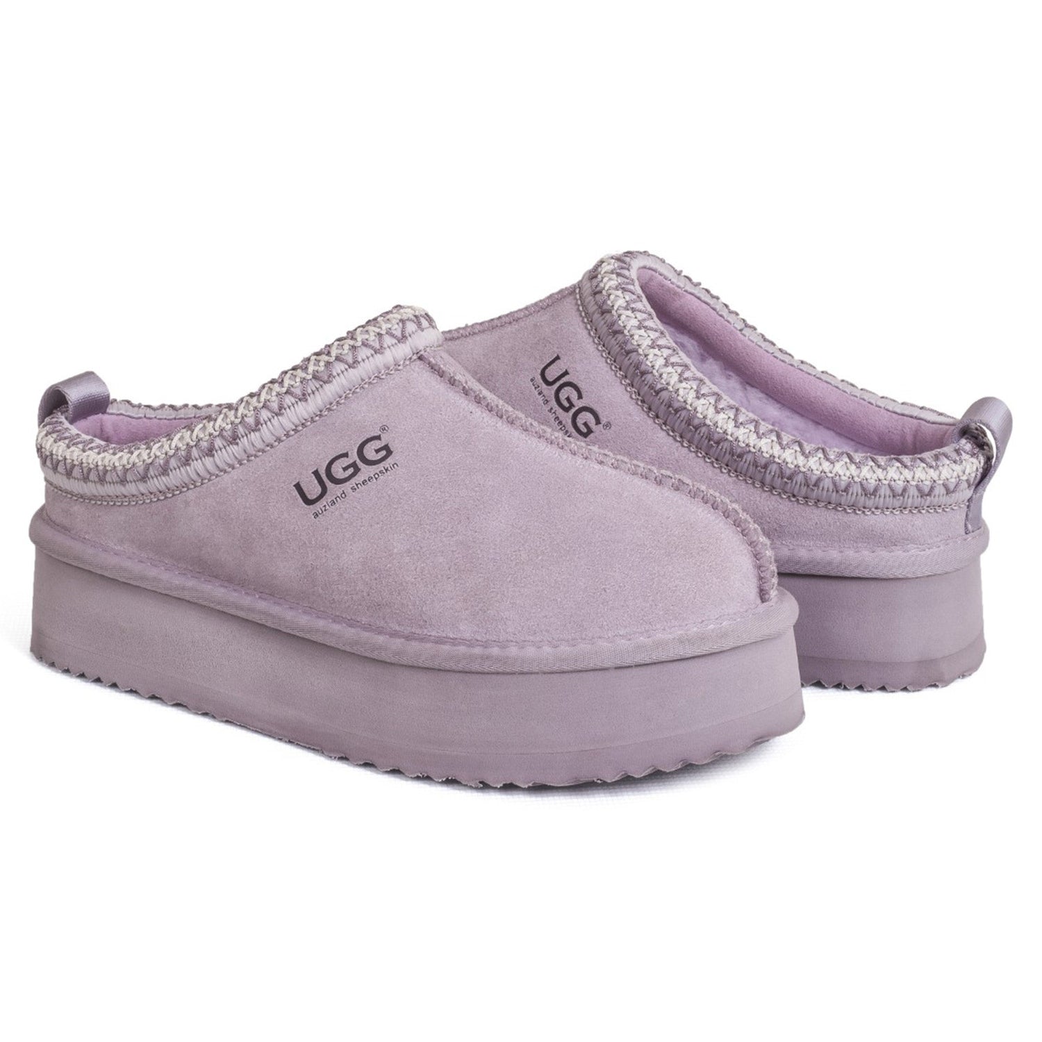 Auzland Mackenzie Platform UGG slippers featuring soft, plush material and a sturdy platform sole for comfortable indoor wear.