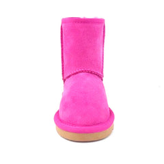 Pink UGG Kids Short Classic Boots by Auzland featuring soft sheepskin lining and durable rubber soles.