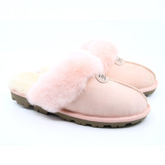Pink UGG Scuff slippers for women by Auzland, showing cosy slip-on footwear with soft lining and open-toe design.