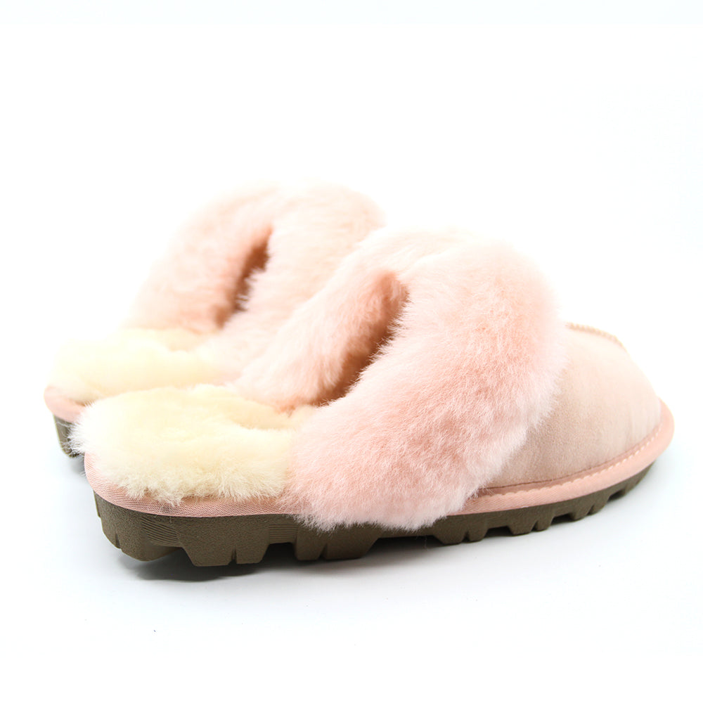 Pink UGG Scuff slippers for women by Auzland, showcasing soft, cosy slippers with a plush interior and slip-on design.