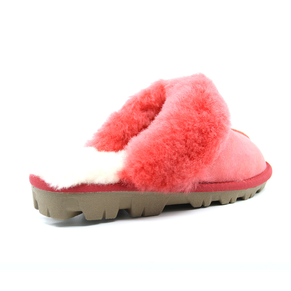 Red UGG Scuff slippers for women by Auzland, featuring soft plush interior and comfortable slip-on design.