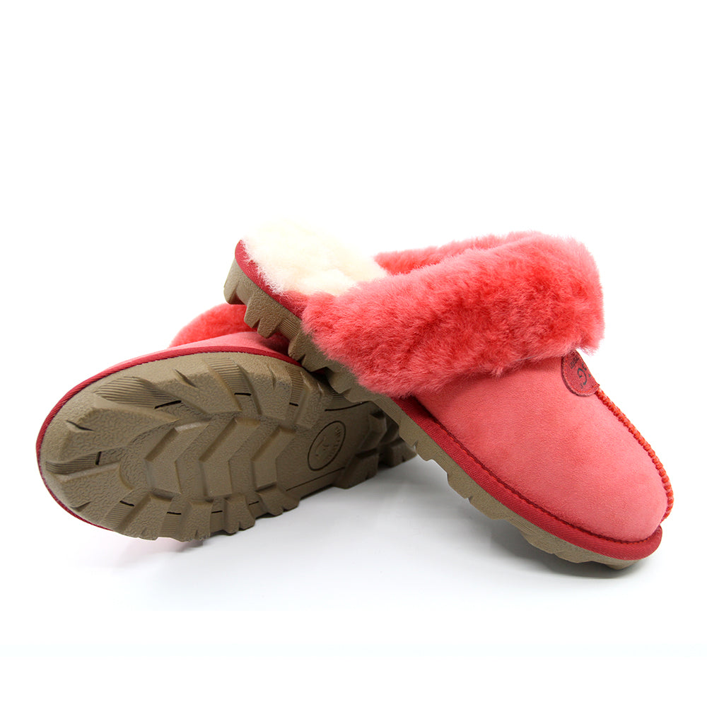 Red UGG Scuff Slippers for women by Auzland, cosy slip-on shoes with soft interior and casual slip-on design.