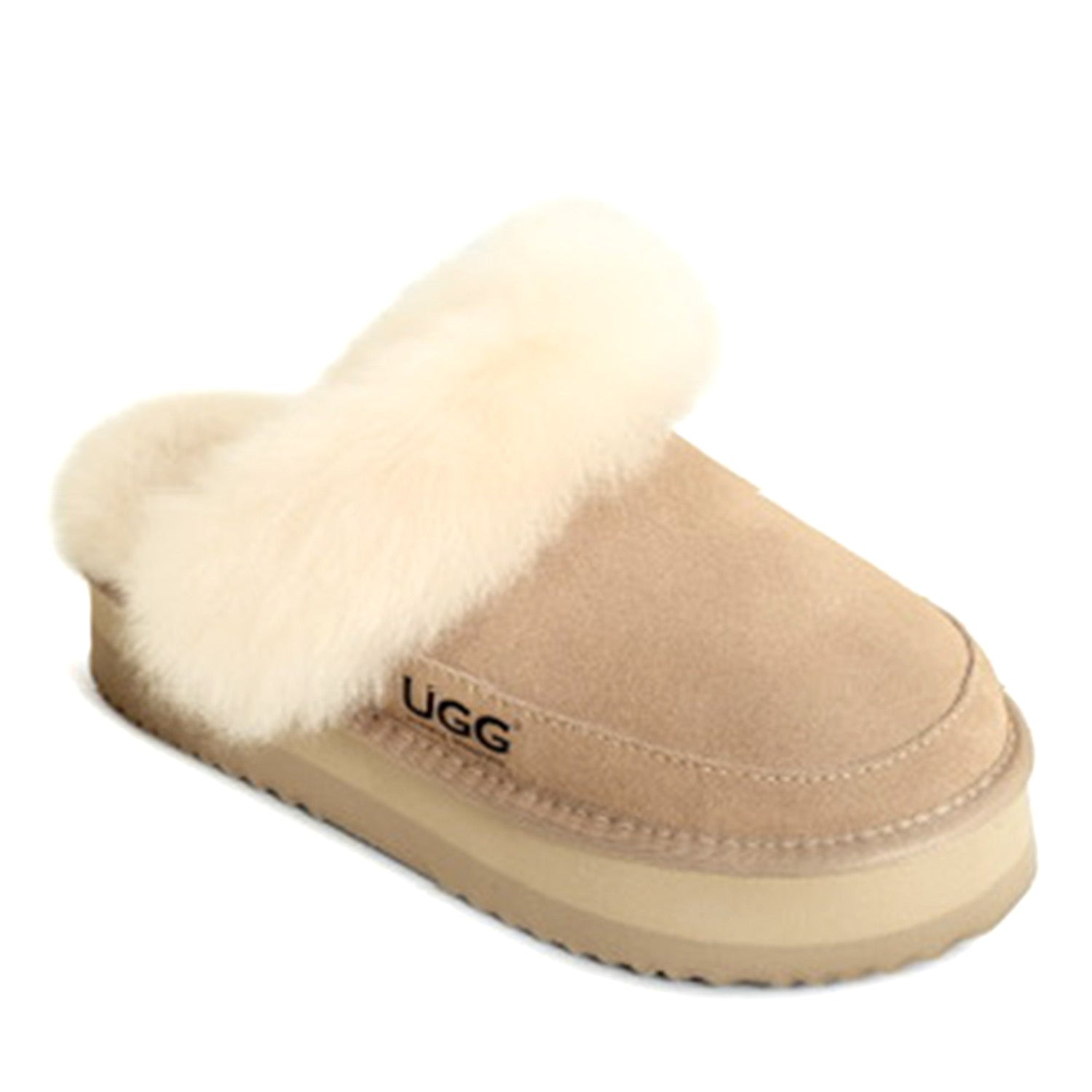 Auzland UGG slippers with classic platform scuff design, soft interior and cosy slip-on style for comfortable indoor wear.