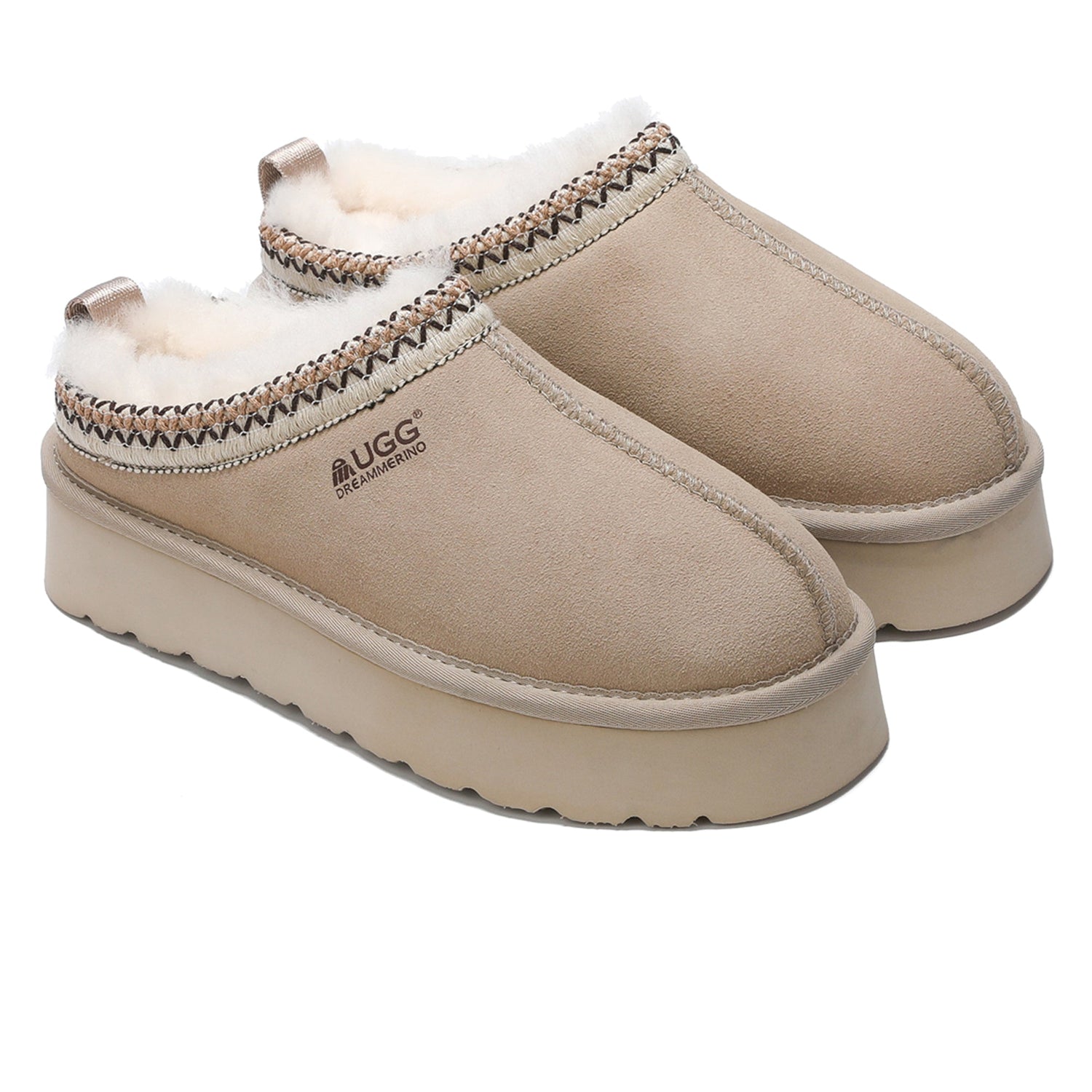 Auzland UGG Merino Tassy Platform Slippers with plush lining and textured platform sole, designed for comfort and style.