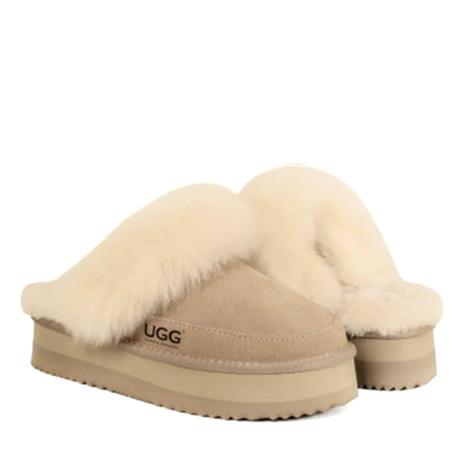 Auzland classic platform UGG slippers with scuff design, featuring soft material and thick soles for comfortable indoor wear.