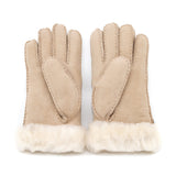Auzland UGG sheepskin gloves in sand color, showing the soft, plush exterior and cosy interior for warmth and comfort.
