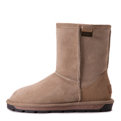 A pair of beige classic Australian-made UGG boots by Auzland, featuring soft sheepskin lining and a sturdy rubber sole.