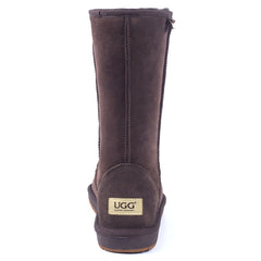 A pair of tall, chocolate brown UGG boots from Auzland, featuring plush sheepskin lining and classic slip-on style for women.