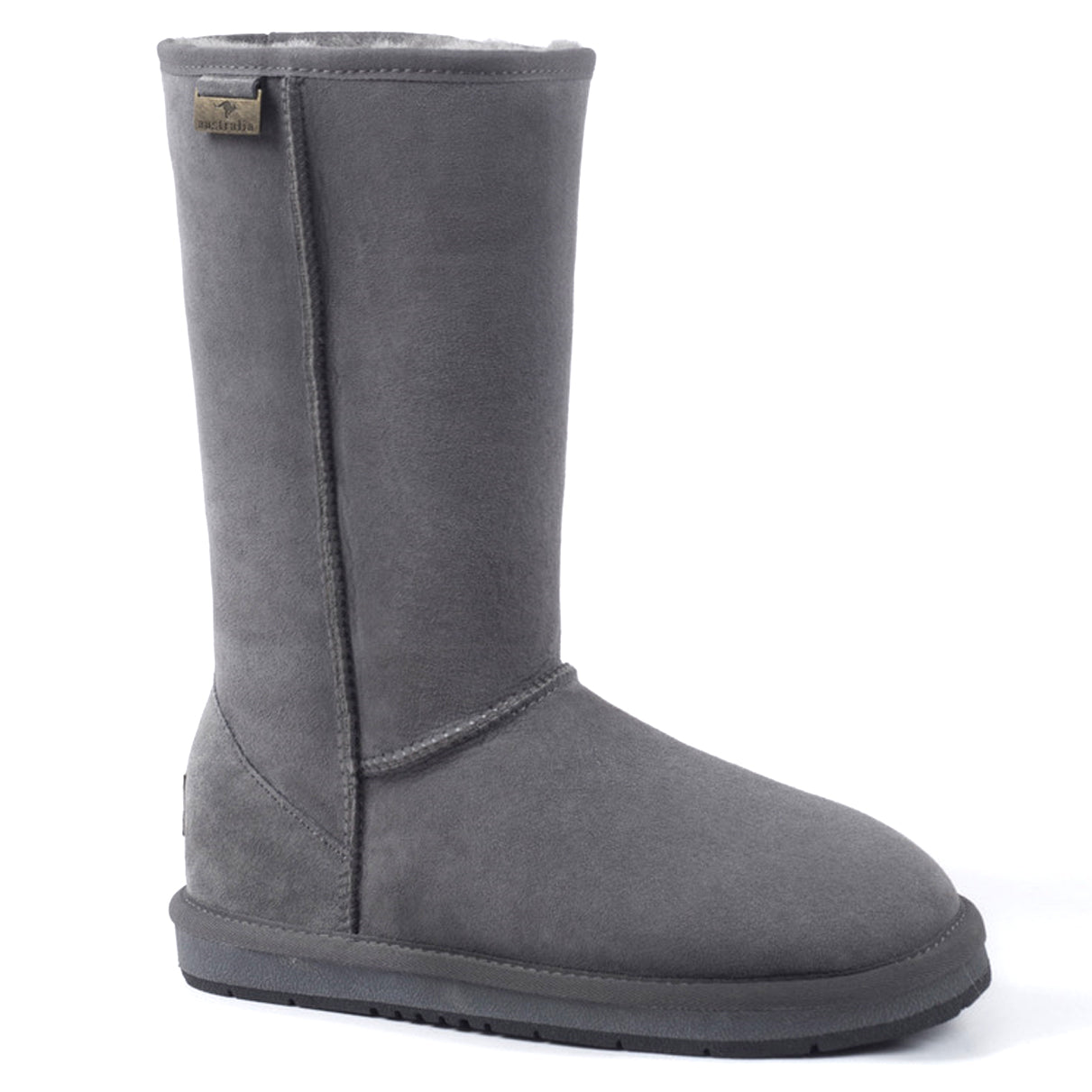 A pair of grey tall classic UGG boots for women by Auzland, featuring plush sheepskin lining and a sleek, knee-high design.