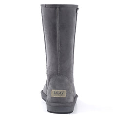 Auzland premium tall classic UGG boots in grey, knee-high leather shoes for women with plush lining and rugged sole.