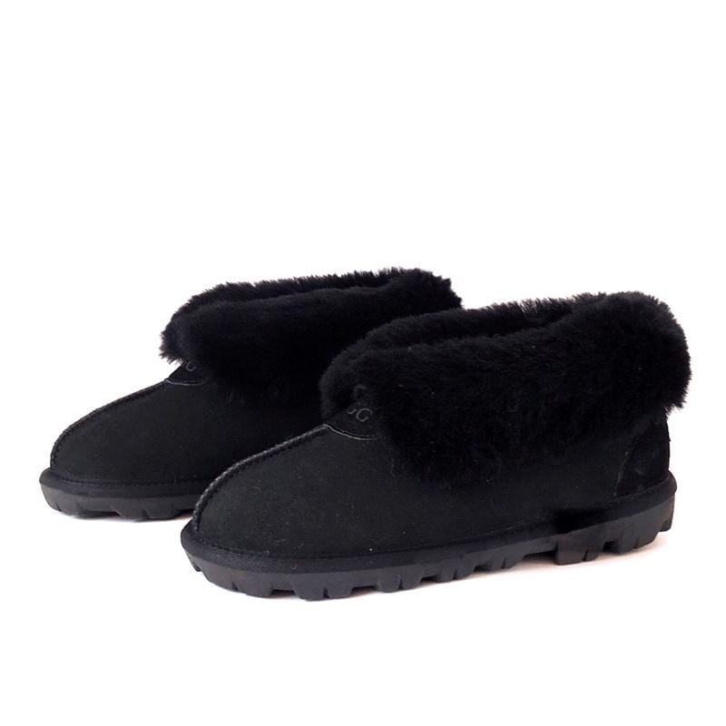 Auzland UGG Classic Ankle Slipper shoes featuring soft, plush interior and cosy ankle coverage, in a neutral color.