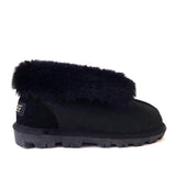 Auzland UGG Classic Ankle Slippers for men and women in black, showcasing comfortable slip-on shoes with plush interior.