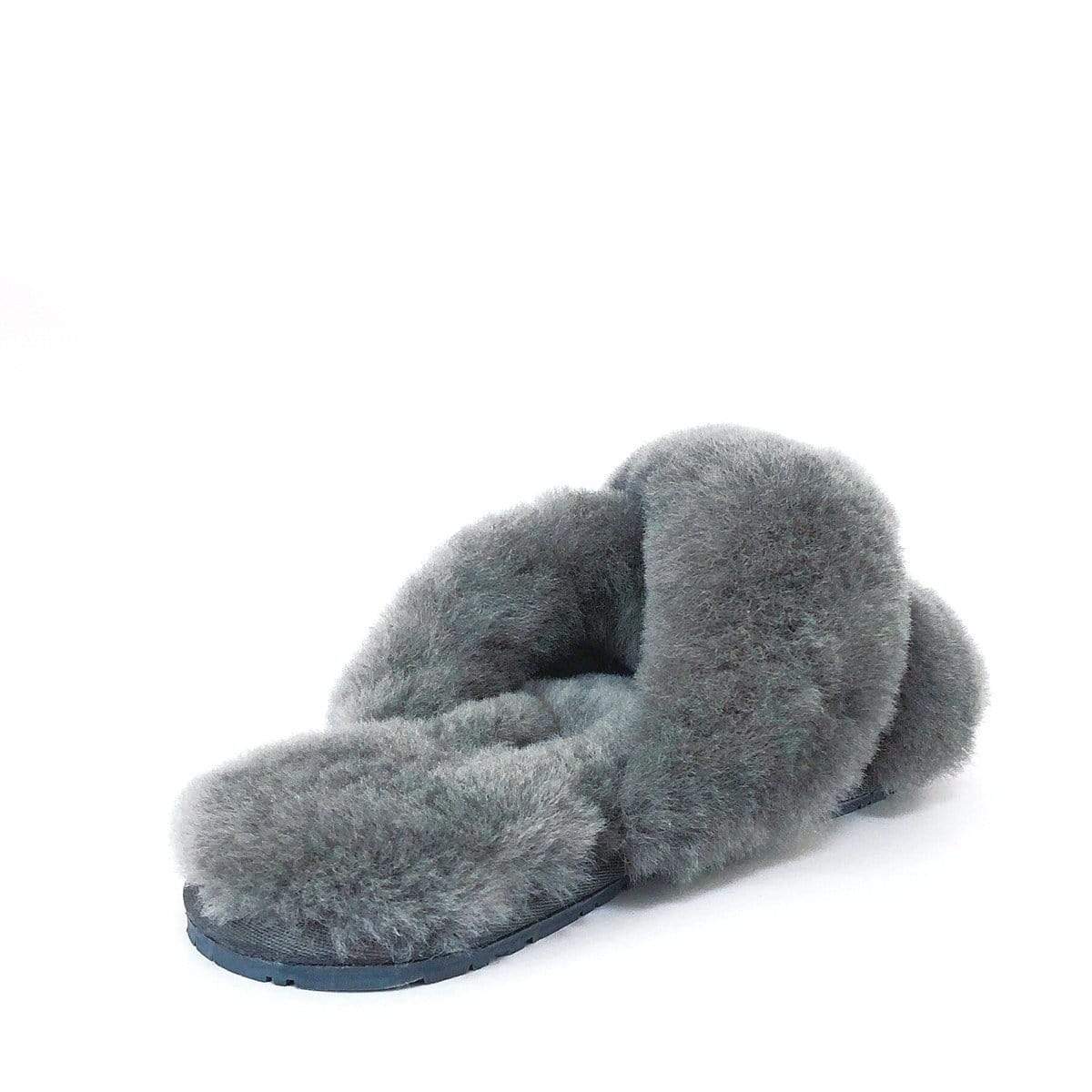 Auzland UGG Cross Fluff Scuff slippers for women, cosy slip-on slippers with fluffy exterior and soft interior, ideal for lounge wear.