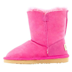 A pair of Auzland kids' UGG boots with a single button closure, featuring soft material and cosy design for little feet.