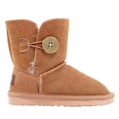 A pair of Auzland kids' UGG boots with one button detail, made of soft, warm material, perfect for young children.