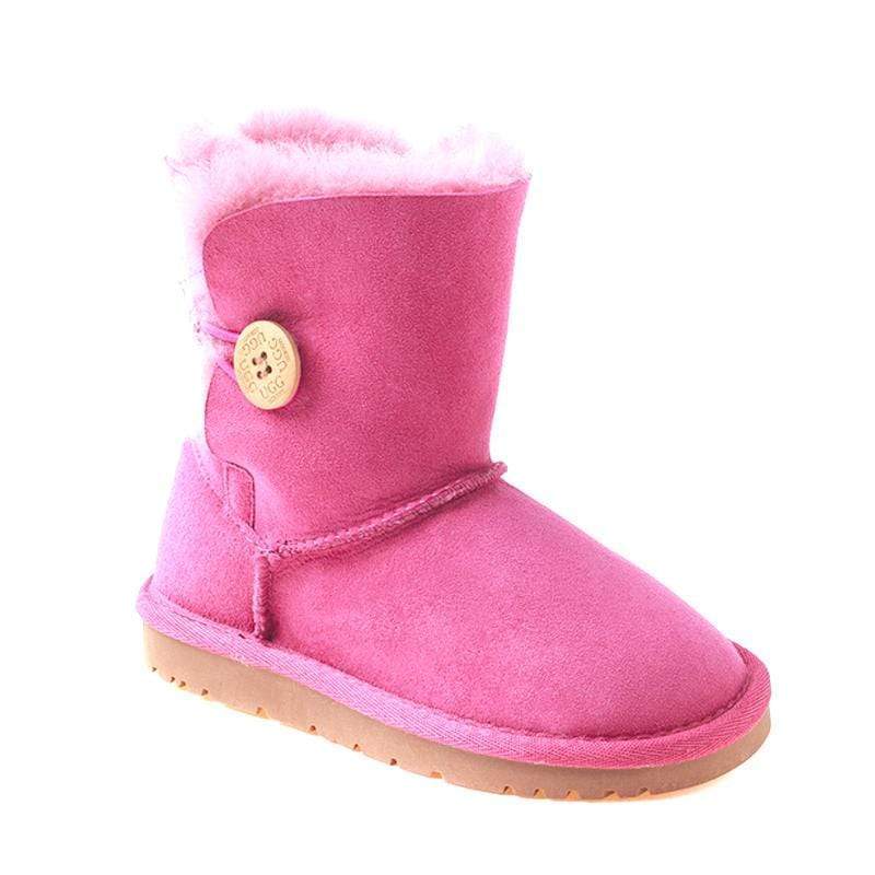 Pink kids' UGG boots by Auzland with a single button closure, cosy footwear for toddlers and young children.
