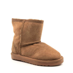 A pair of Auzland UGG Kids Short Classic Boots in tan with cosy sheepskin lining, designed for children’s casual winter wear.