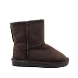 A pair of chocolate UGG Kids Short Classic Boots by Auzland, showing cosy sheepskin lining and durable outsole for kids' winter wear.