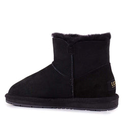 Auzland premium mini UGG boots for women featuring classic button details and soft sheepskin lining, stylish and cosy footwear.