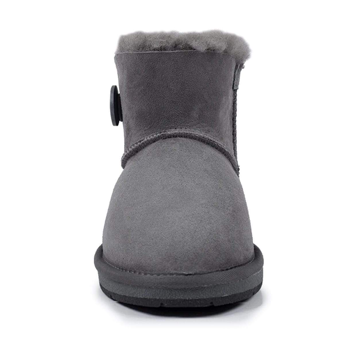 A pair of Auzland Premium Mini Button UGG Boots for women, featuring classic design with button details and soft sheepskin material.