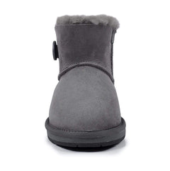 A pair of Auzland Premium Mini Button UGG Boots for women, featuring classic design with button details and soft sheepskin material.