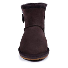 A pair of Auzland Premium Mini Button UGG Boots for women, featuring classic sheepskin style with button accents.