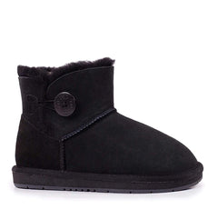 Black Auzland Mini Button UGG Boots for women and men featuring classic design and button details, perfect for casual winter wear.
