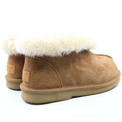 Auzland Premium UGG ankle slippers for women, Australian-made, featuring soft fabric and cosy design, ideal for indoor comfort.