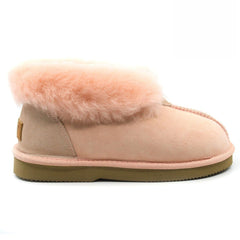 Light pink UGG ankle slippers by Auzland, Australian-made women's slip-on shoes with cosy interior and casual style.