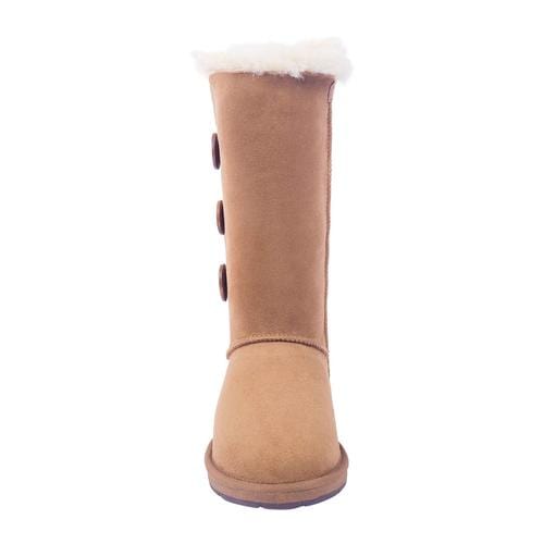 Auzland UGG Premium Classic Tall 3-Button Boots for women, featuring tan leather with three button accents and shearling lining.