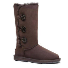 A pair of Auzland UGG Premium Classic Tall 3-Button Boots in chocolate brown for women, featuring tall design and button details.