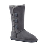 A pair of grey UGG Premium Classic Tall 3-Button Boots for women, featuring a tall design with button accents and plush interior.