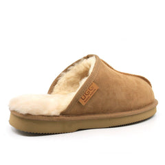 Australian-made Auzland UGG men's scuff slippers featuring plush interior and soft suede exterior, perfect for indoor comfort.