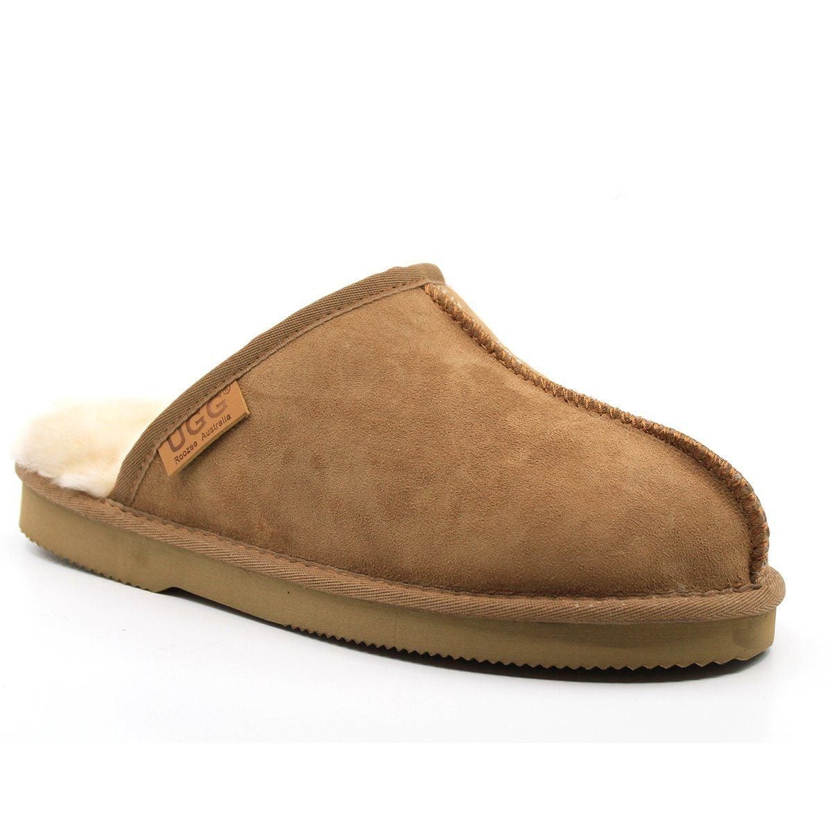 Australian-made Auzland UGG men's premium scuff slippers with soft lining and slip-on design, perfect for indoor comfort.